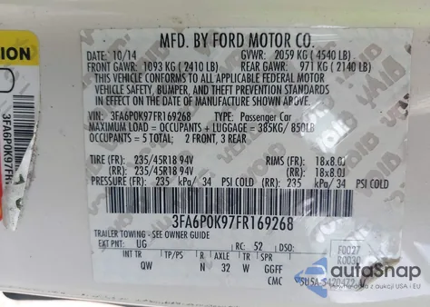 2015 Ford Fusion Titanium from USA, damaged, VIN 3FA6P0K97FR169268